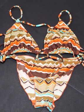 Luli Fama Chevron String Bikini - Orange, Brown, Turquoise